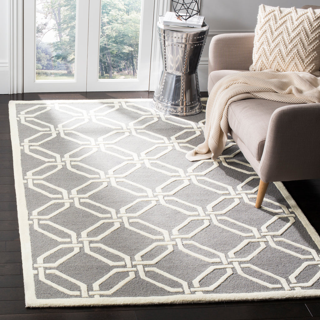 Contemporary Square Area Rug, CAM311D, 182 X 182 cm in Dark Grey / Ivory