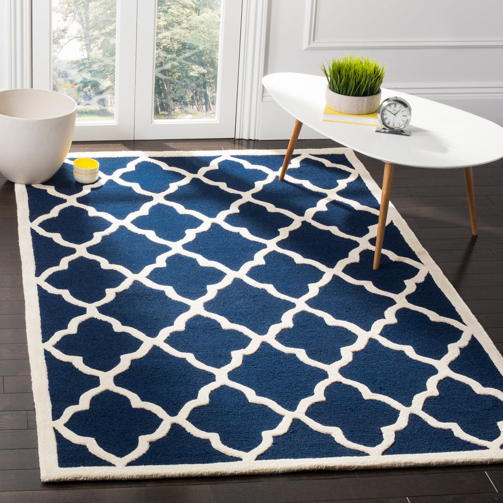 Contemporary Area Rug, CAM312M, 90 X 150 cm in Navy / Ivory