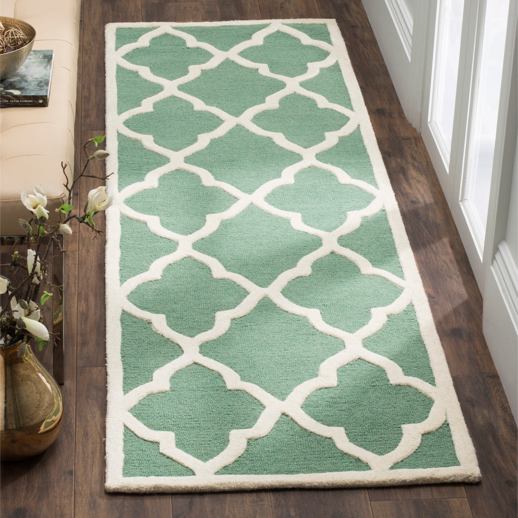 Contemporary Runner Rug, CAM312T, 62 X 240 cm in Teal / Ivory