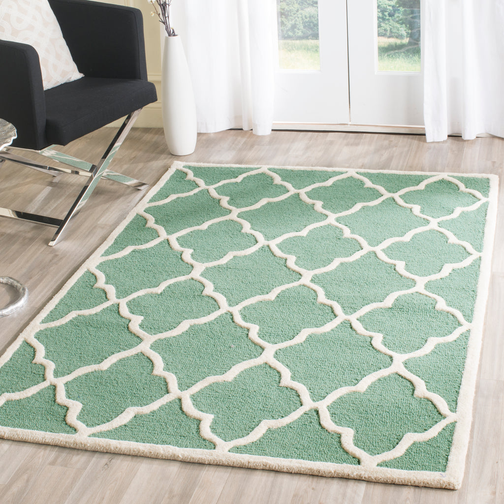 Contemporary Area Rug, CAM312T, 90 X 150 cm in Teal / Ivory