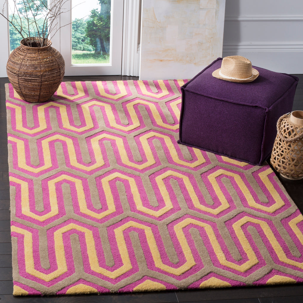 Contemporary Area Rug, CAM351F, 90 X 150 cm in Fuchsia / Grey