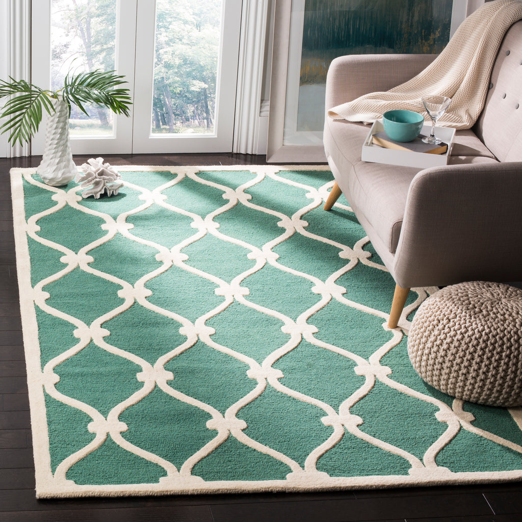 Contemporary Area Rug, CAM710T, 90 X 150 cm in Teal / Ivory