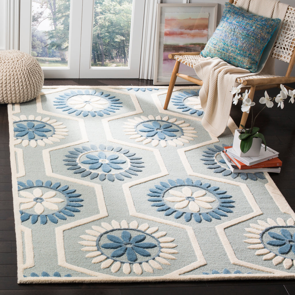 Contemporary Area Rug, CAM715B, 90 X 150 cm in Blue / Ivory