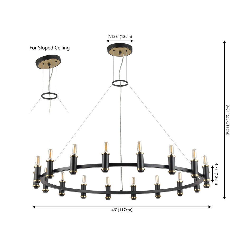 Safavieh Poitier 18Lt 46 Chandelier - Black / Brass