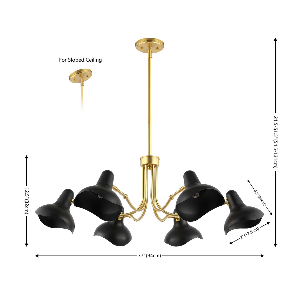 Safavieh Mykola 6 Light 39 Inch Iron Chandelier - Black / Brass Gold