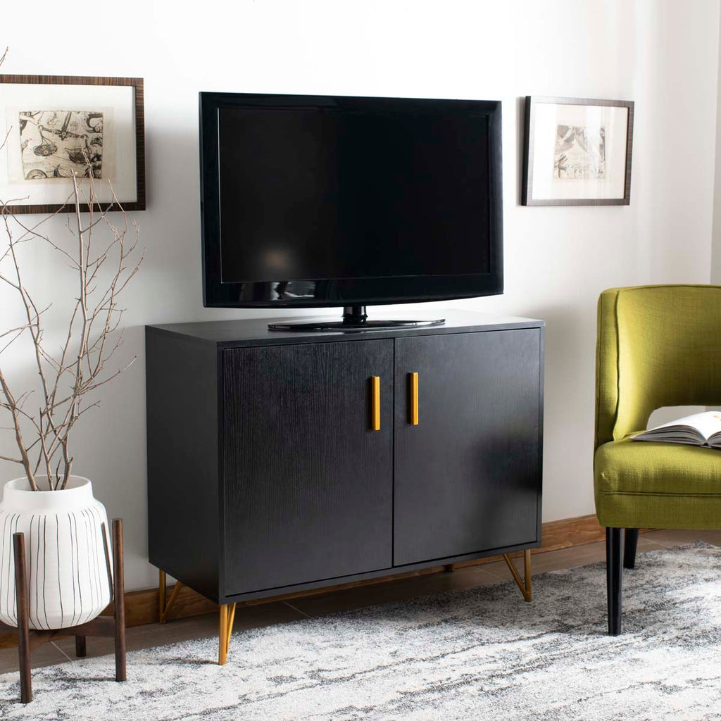 Safavieh Pine 2 Door Modular Tv Unit - Black/Gold