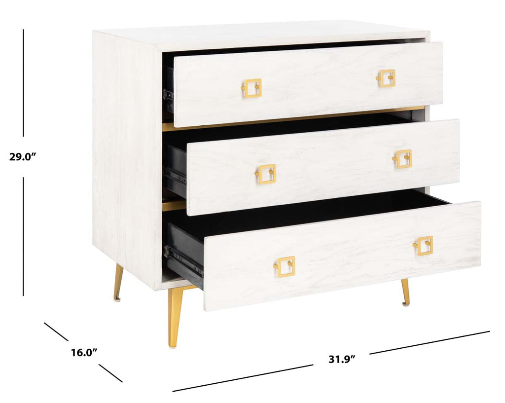 Safavieh Katia 3 Drawer Chest - White Wash/Gold