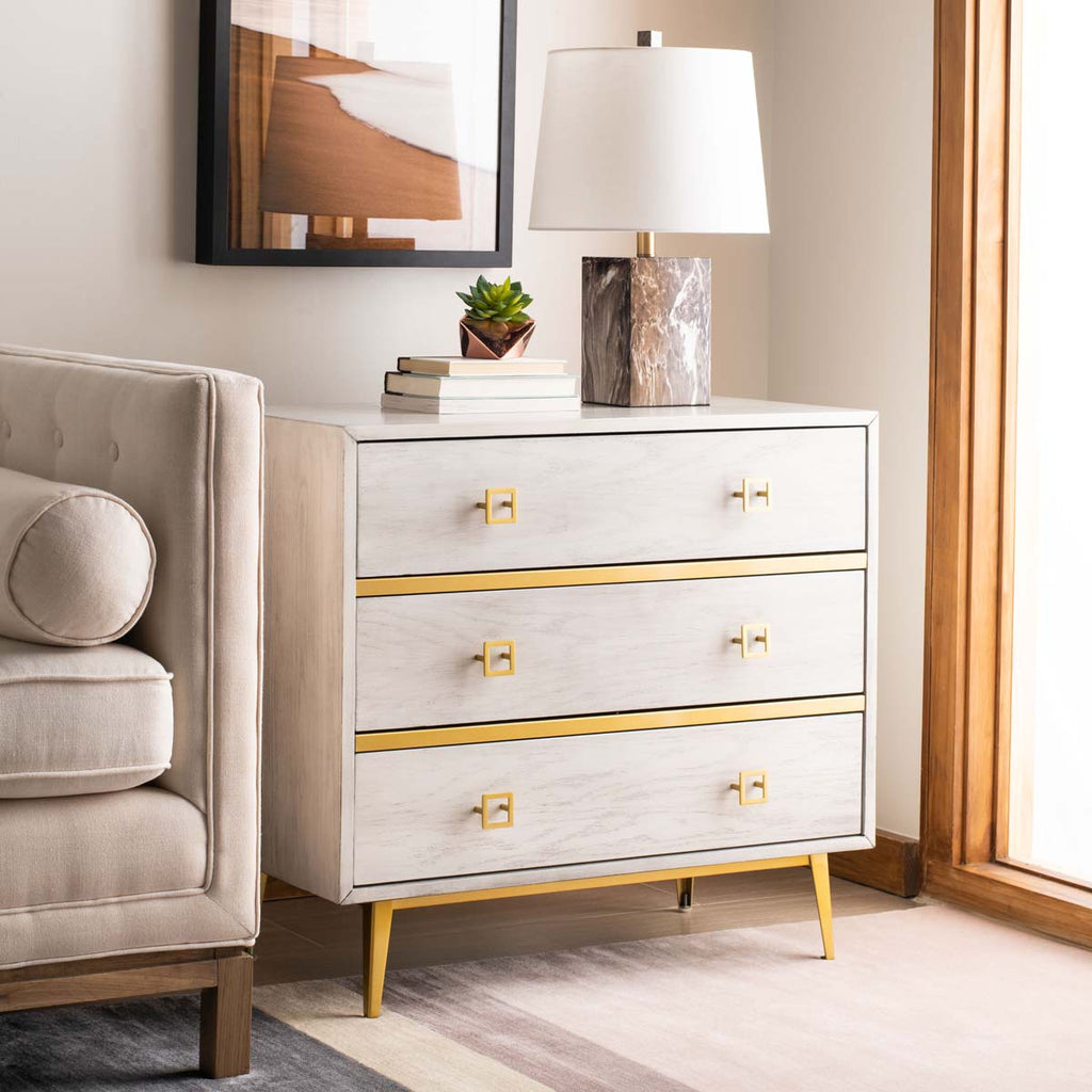 Safavieh Katia 3 Drawer Chest - White Wash/Gold