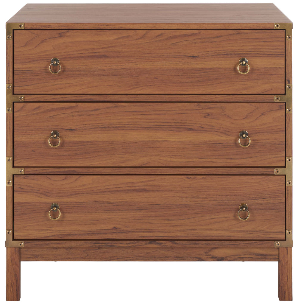 Safavieh Galio 3 Drawer Chest, Walnut / Gold