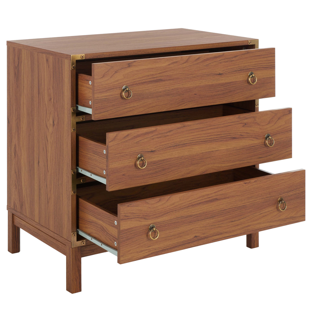 Safavieh Galio 3 Drawer Chest, Walnut / Gold