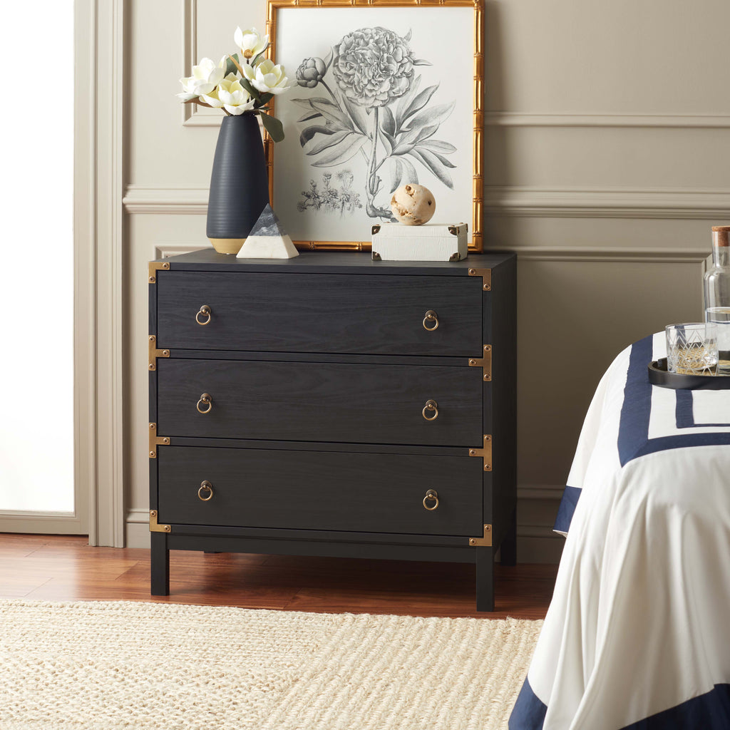 Safavieh Galio 3 Drawer Chest, Black / Gold