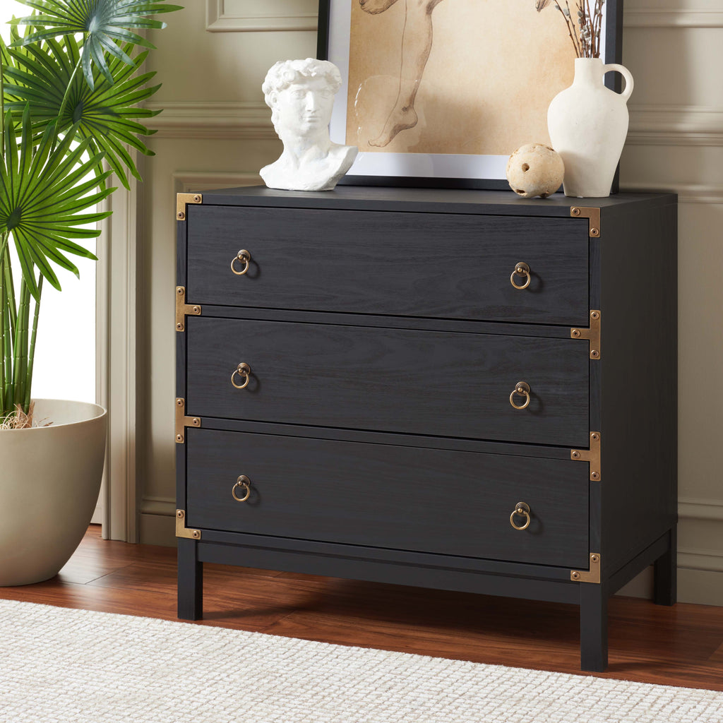 Safavieh Galio 3 Drawer Chest, Black / Gold