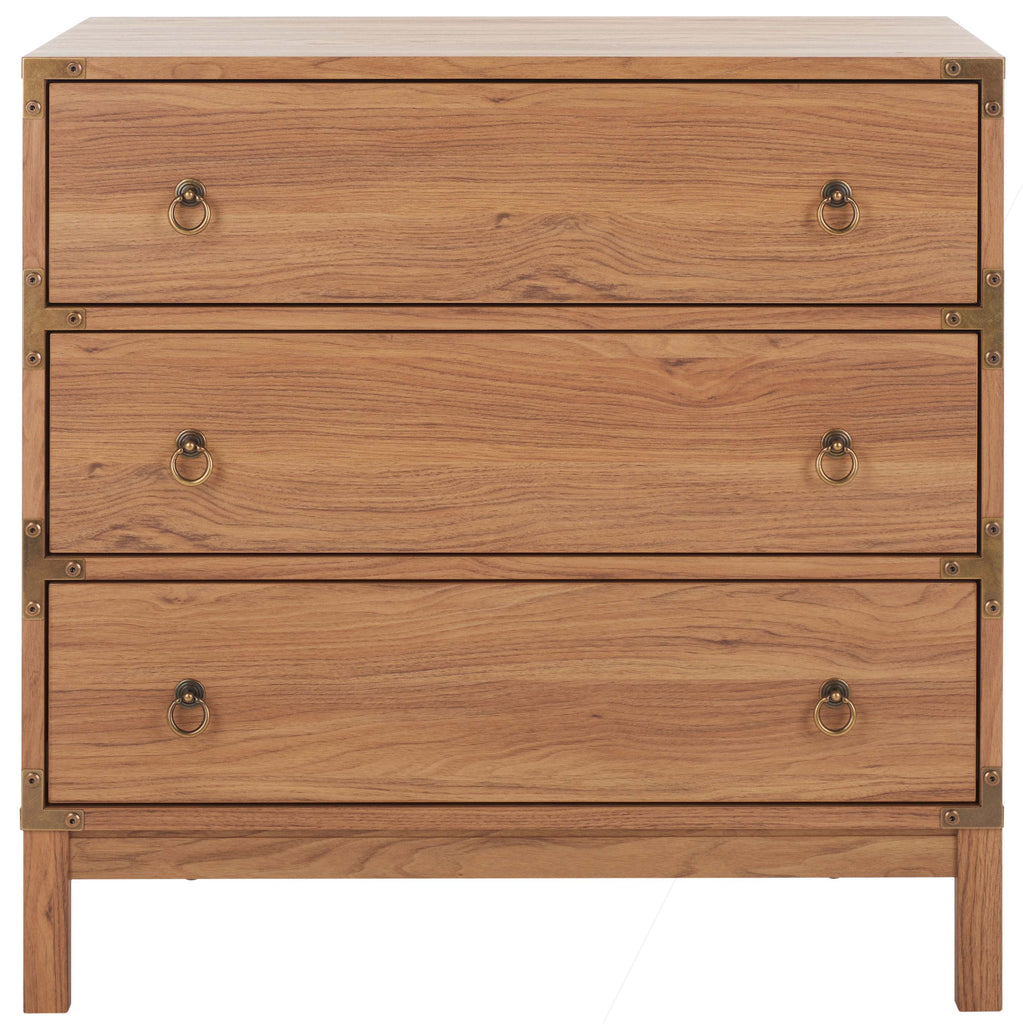 Safavieh Galio 3 Drawer Chest, Oak / Gold