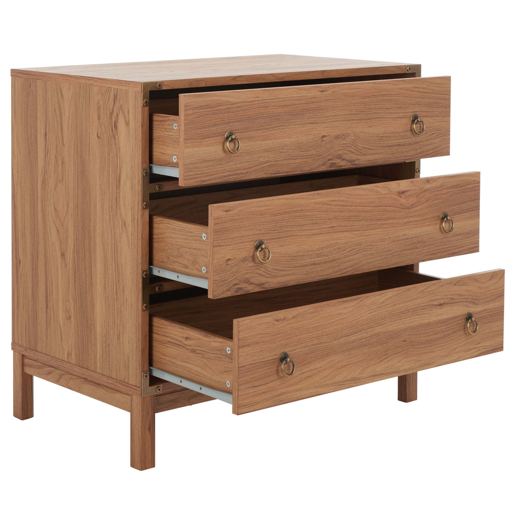 Safavieh Galio 3 Drawer Chest, Oak / Gold