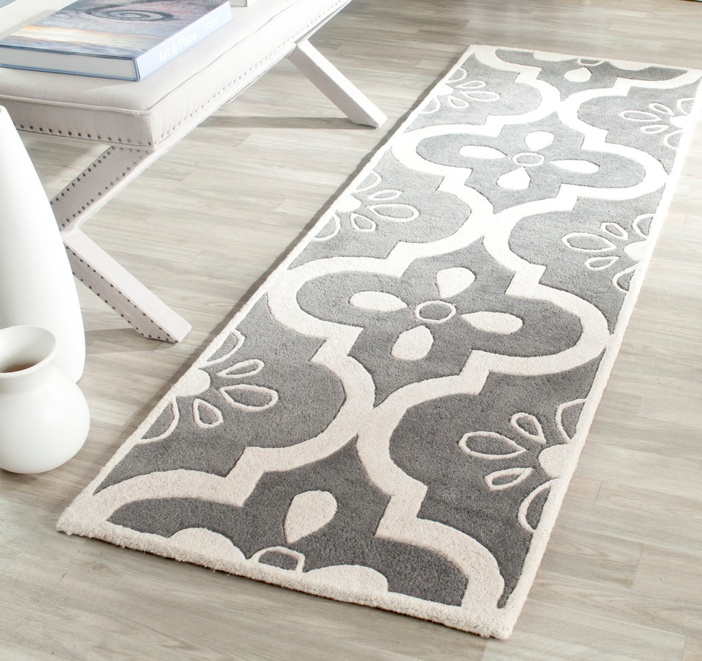 Contemporary Runner Rug, CHT751D, 62 X 240 cm in Dark Grey / Ivory