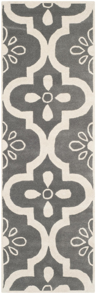 Contemporary Runner Rug, CHT751D, 62 X 240 cm in Dark Grey / Ivory