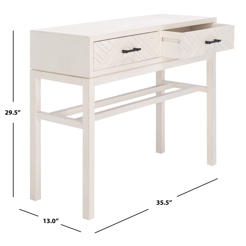 Ajana 2 Drawer Console | Safavieh - CNS5709 - Distresswed White  W/Distressed White Drawer