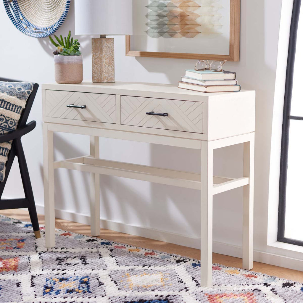 Ajana 2 Drawer Console | Safavieh - CNS5709 - Distresswed White  W/Distressed White Drawer