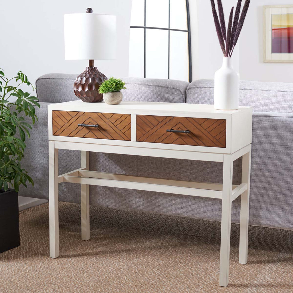 Safavieh Ajana 2 Drawer Console - Distressed White / Honey