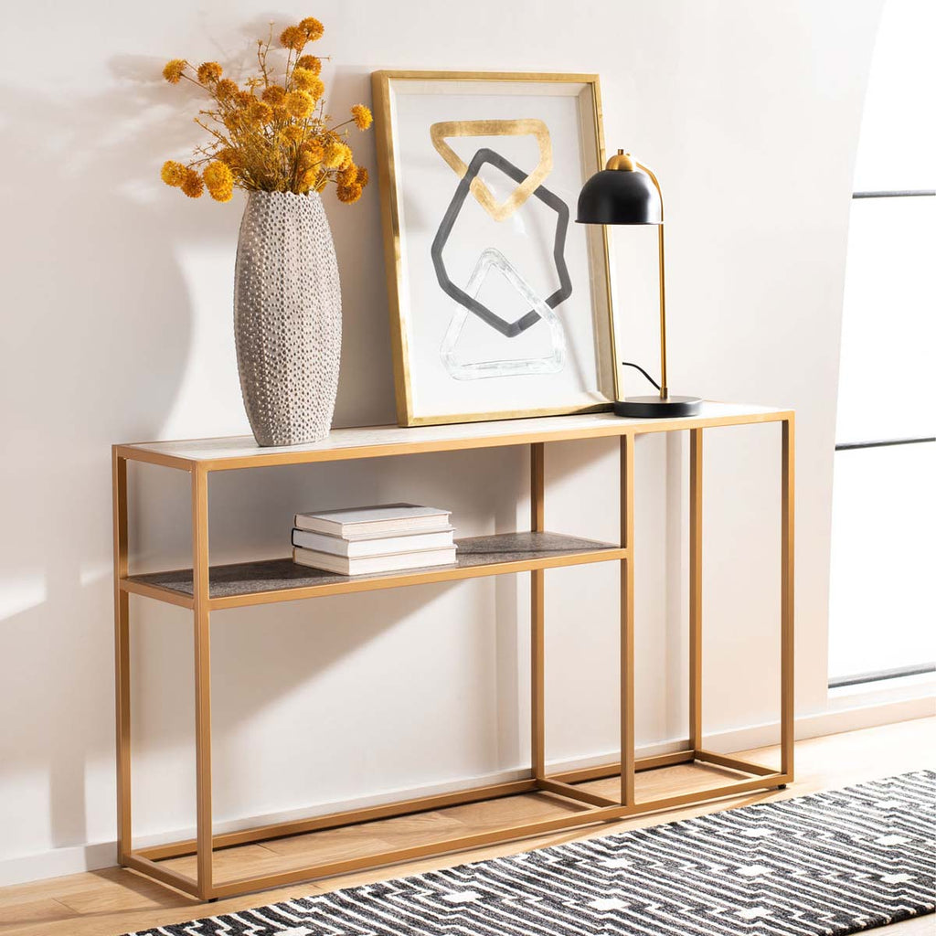 Safavieh Octavia Console Table - Beige Faux Stone/Black Faux Granite/Gold