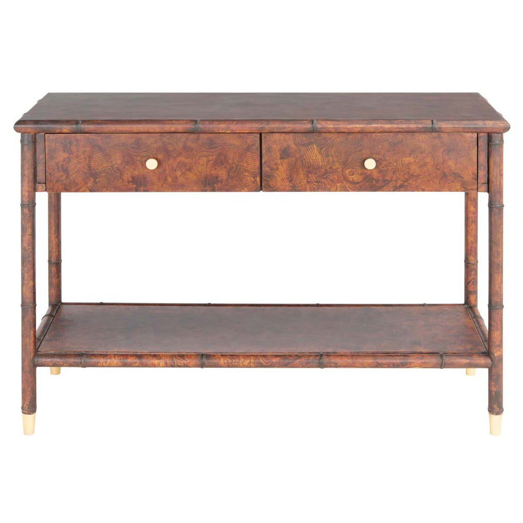 Safavieh Tudor 2 Drawer 1 Shelf Console Table - Dark Brown / Gold