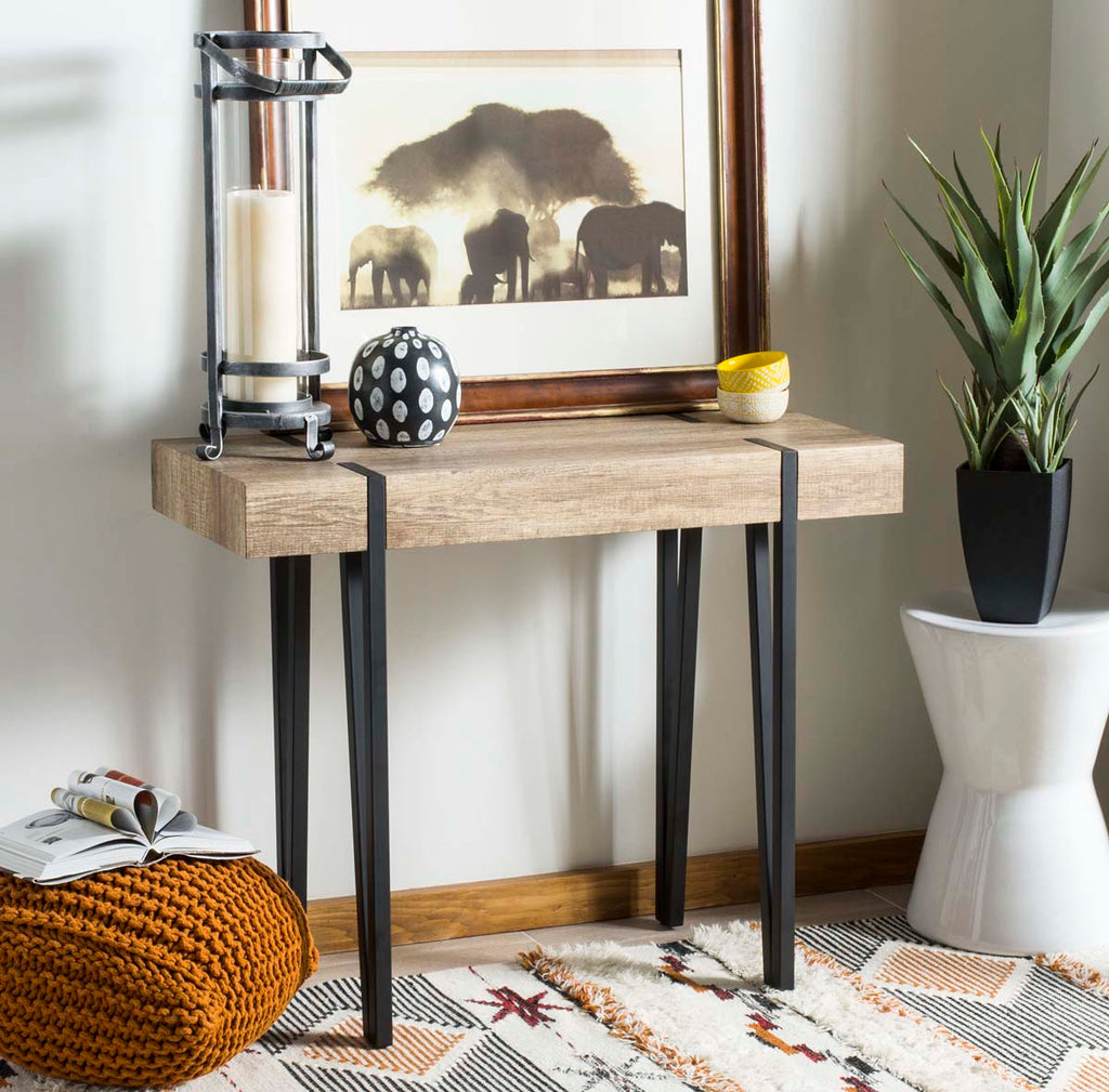 Safavieh Alyssa Rectangular Rustic Midcentury Wood Top Console Table - Multi/Brown/Black Metal Legs