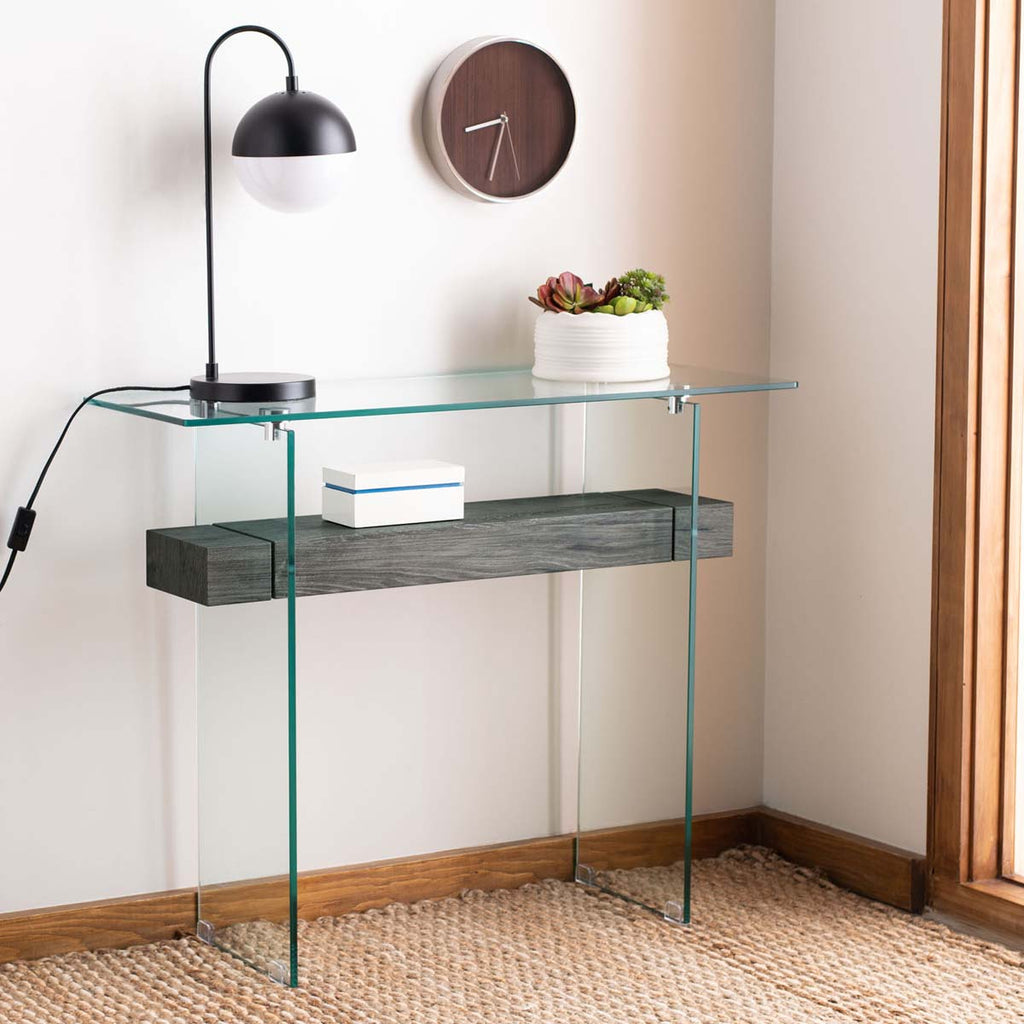 Safavieh Kayley Console Table - Glass/Black Oak Shelf