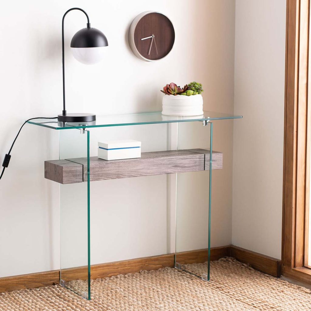 Safavieh Kayley Console Table - Glass/Grey Oak Shelf