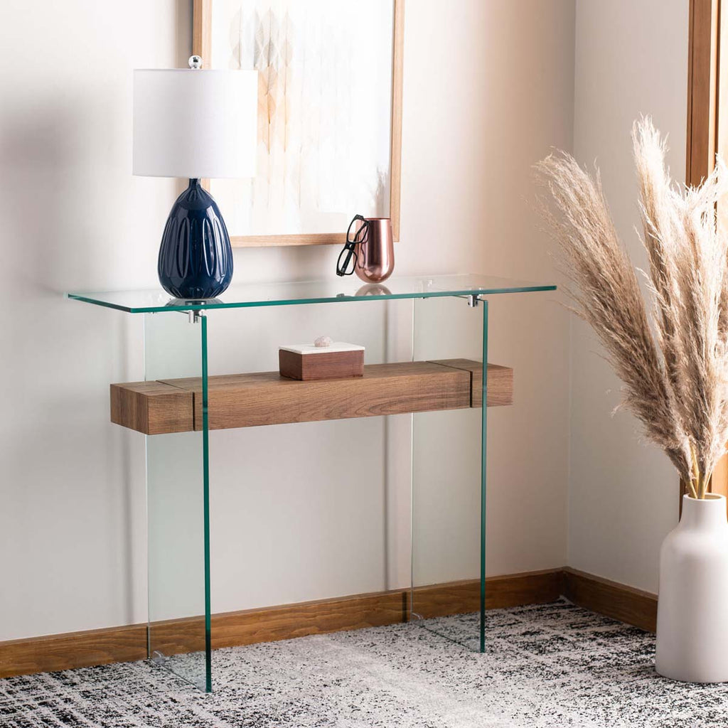 Safavieh Kayley Console Table - Glass/Natural Brown Shelf