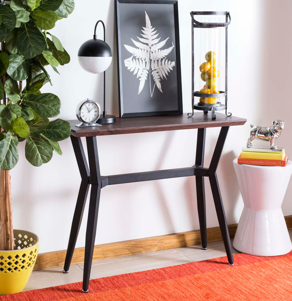 Safavieh Andrew Rectangular Midcentury Modern Console Table - Brown/Black Metal Legs