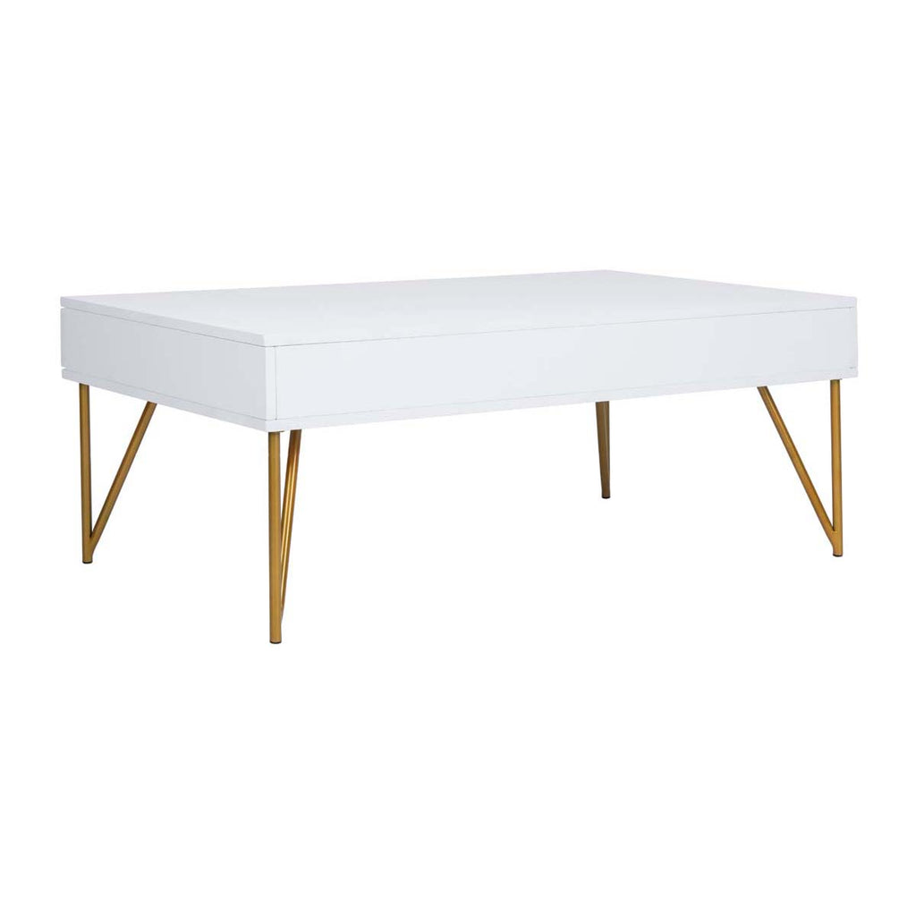 Safavieh Pine Two Drawer Coffee Table - White/Gold Iron