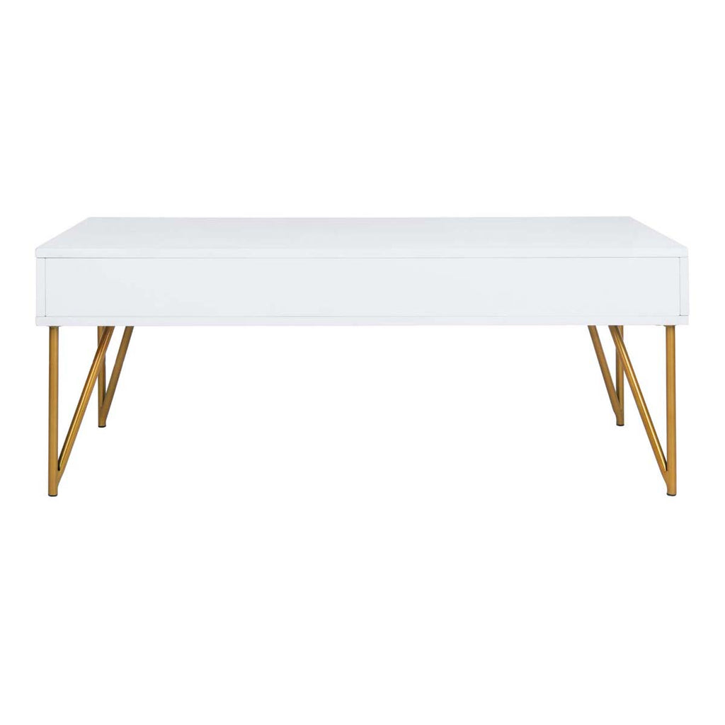 Safavieh Pine Two Drawer Coffee Table - White/Gold Iron