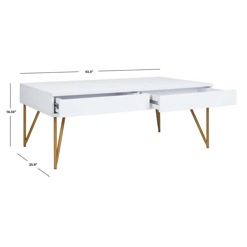 Safavieh Pine Two Drawer Coffee Table - White/Gold Iron