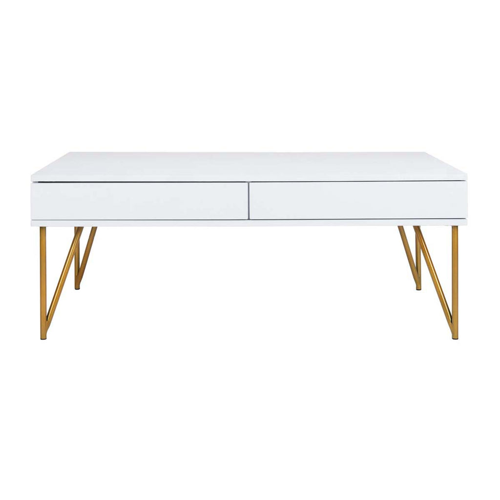 Safavieh Pine Two Drawer Coffee Table - White/Gold Iron