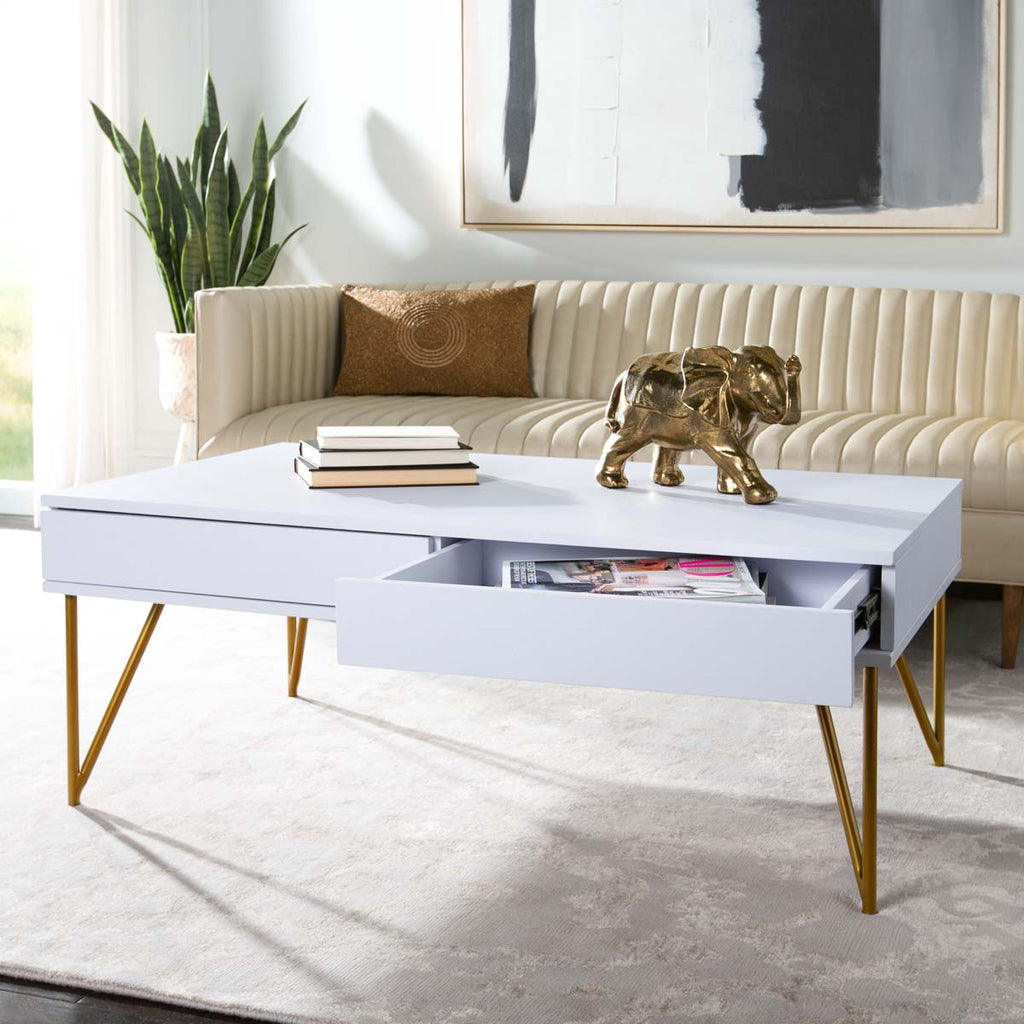 Safavieh Pine Two Drawer Coffee Table - White/Gold Iron