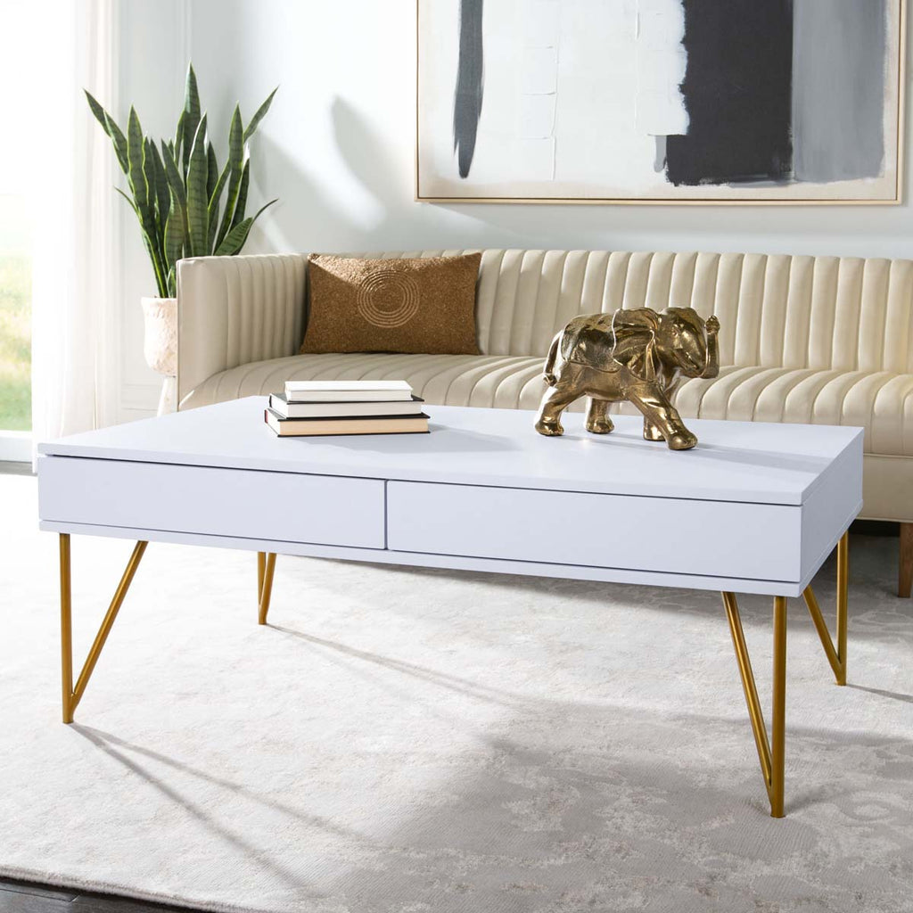 Safavieh Pine Two Drawer Coffee Table - White/Gold Iron