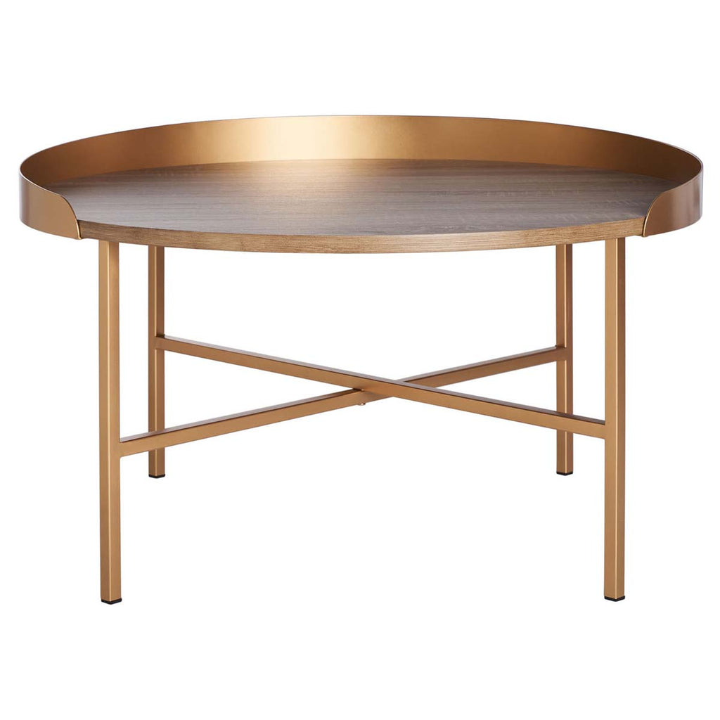 Safavieh Prague Round Coffee Table - Light Grey Oak/Gold