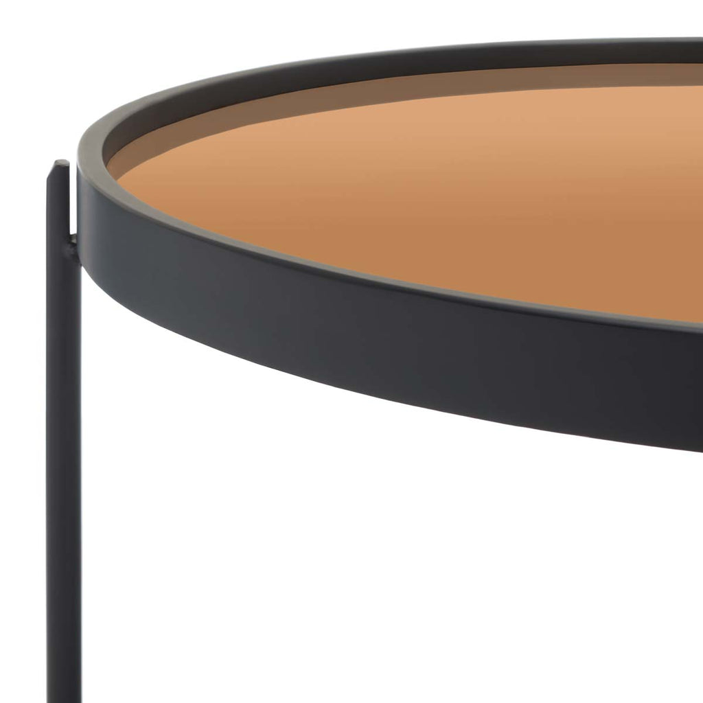 Safavieh Emmerick Mirrored Coffee Table - Rose Gold Top /Matte Black Legs