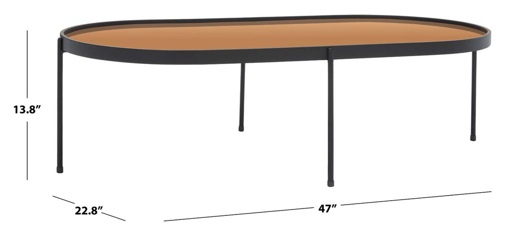 Safavieh Emmerick Mirrored Coffee Table - Rose Gold Top /Matte Black Legs