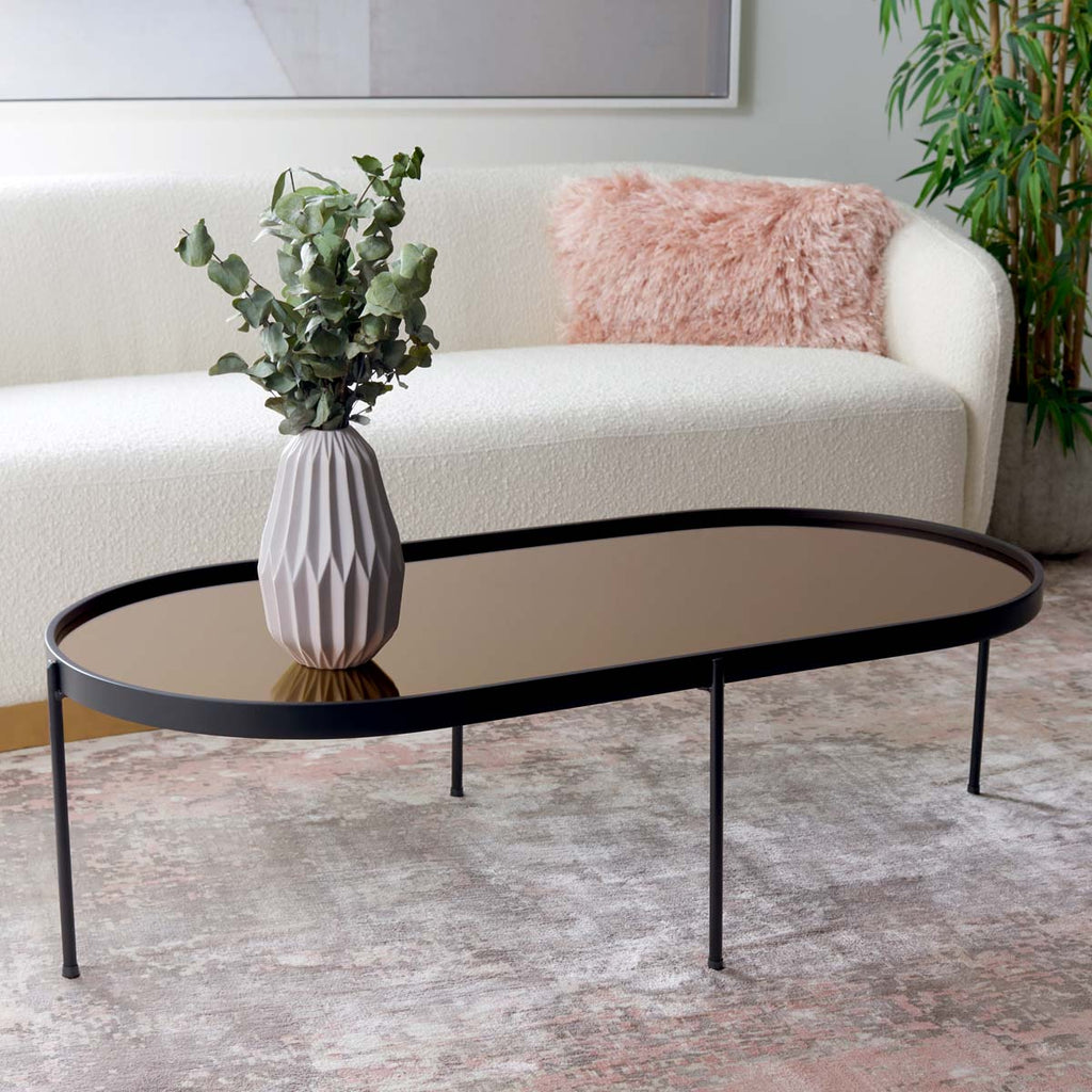 Safavieh Emmerick Mirrored Coffee Table - Rose Gold Top /Matte Black Legs