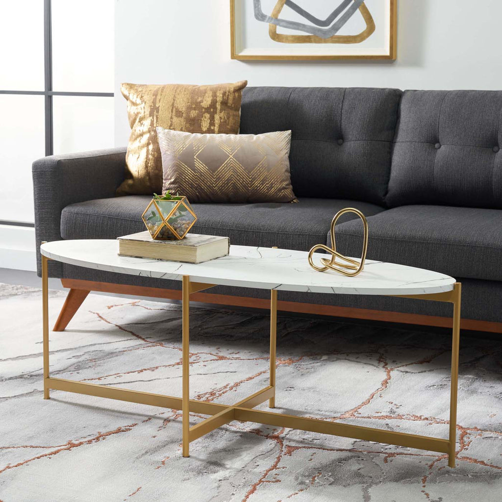 Safavieh Taliyah Oval Coffee Table - White Marble / Gold