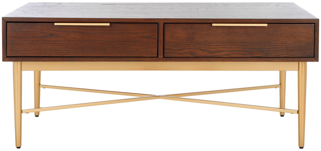 Safavieh Pierre 2 Drawer Coffee Table Walnut / Gold