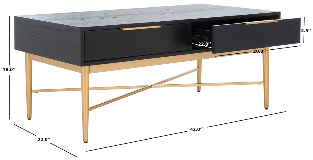 Safavieh Pierre 2 Drawer Coffee Table Black / Gold