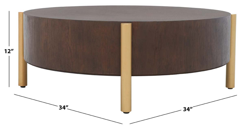 Safavieh Diangela Round Coffee Table - Dark Oak / Gold