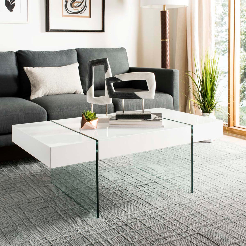 Jacob Rectangular Glass Leg Modern Coffee Table | Safavieh - COF7001 -  White/Glass Legs