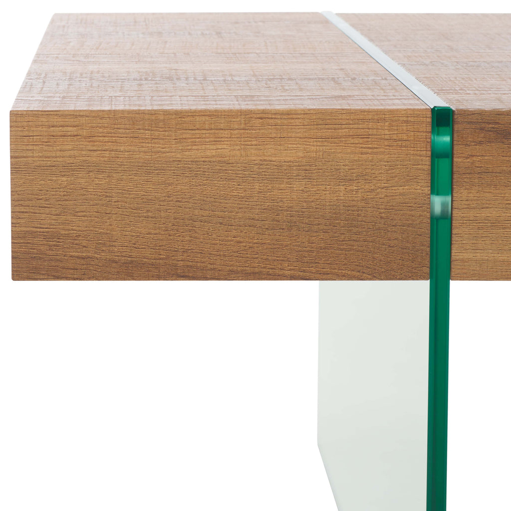 Safavieh Jacob Rectangular Glass Leg Modern Coffee Table - Natural Brown Top / Clear Glass Legs