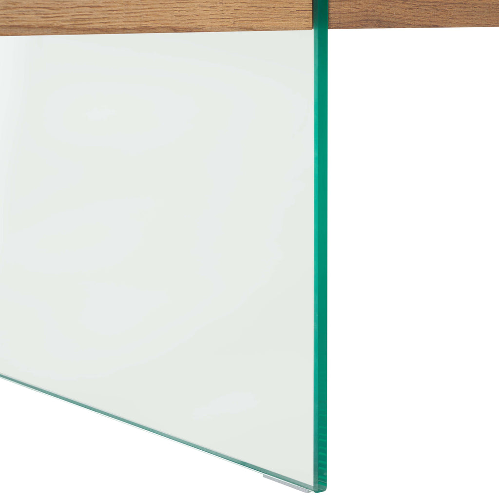 Safavieh Jacob Rectangular Glass Leg Modern Coffee Table - Natural Brown Top / Clear Glass Legs