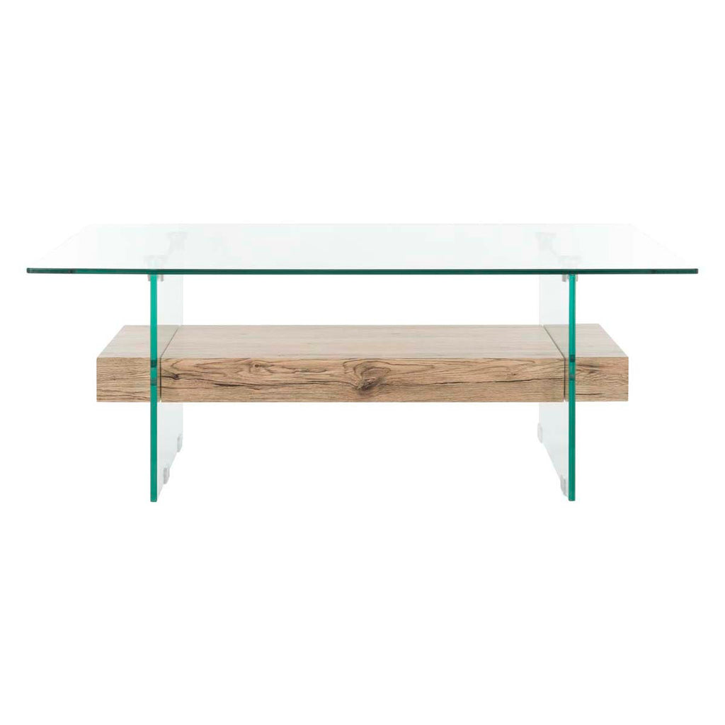 Safavieh Kayley Rectangular Modern Glass Coffee Table - Glass/Natural Wood Rack