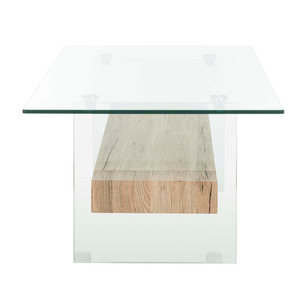 Safavieh Kayley Rectangular Modern Glass Coffee Table - Glass/Natural Wood Rack