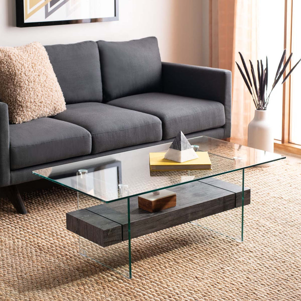 Safavieh Kayley Glass Coffee Table - Glass/Black Oak Wood Shelf